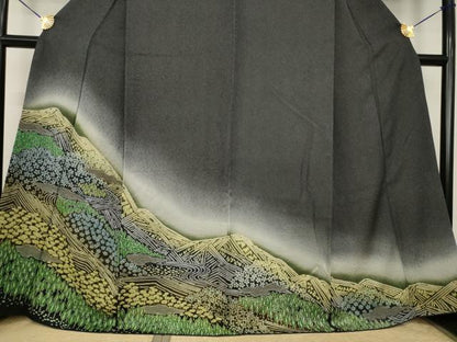 平和屋着物●訪問着　絞り　遠山文　金通し地　やまと誂製　正絹　逸品　AABI2462ck