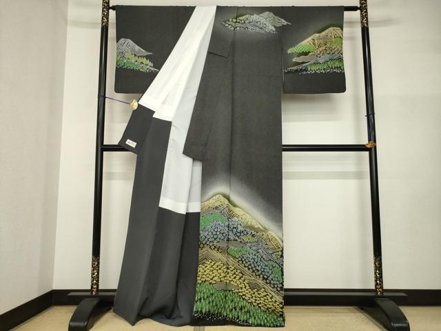 平和屋着物●訪問着　絞り　遠山文　金通し地　やまと誂製　正絹　逸品　AABI2462ck