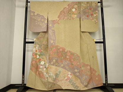 平和屋着物●京友禅の第一人者　松井青々　訪問着　雪輪重ね吉祥花文　正絹　逸品　AABI2463ck