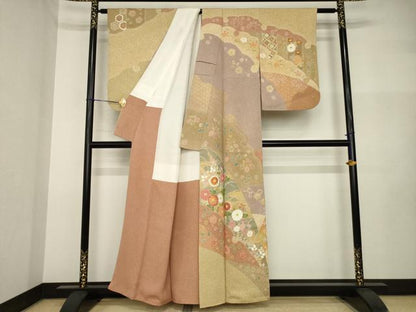 平和屋着物●京友禅の第一人者　松井青々　訪問着　雪輪重ね吉祥花文　正絹　逸品　AABI2463ck