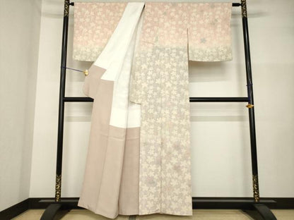 平和屋着物●訪問着　刺繍　葡萄蔦草文　暈し染め　正絹　逸品　AABI2464ck