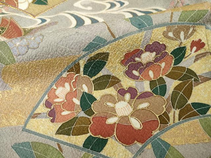 平和屋着物●訪問着　友禅　絞り　流水鴛鴦地紙花文　金彩　正絹　逸品　AABI2467ck