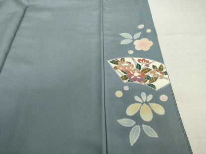 平和屋着物●訪問着　友禅　絞り　流水鴛鴦地紙花文　金彩　正絹　逸品　AABI2467ck