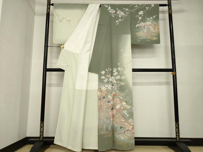 平和屋着物●訪問着　友禅　片輪車枝花文　暈し染め　金彩　正絹　逸品　AABI2468ck