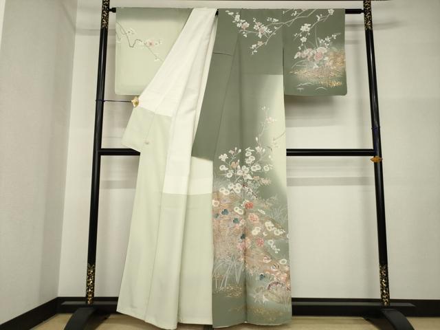 平和屋着物●訪問着　友禅　片輪車枝花文　暈し染め　金彩　正絹　逸品　AABI2468ck