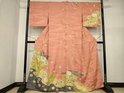平和屋着物●訪問着　絞り　刺繍　鴛鴦吉祥花文　金彩　正絹　逸品　AABI2469ck
