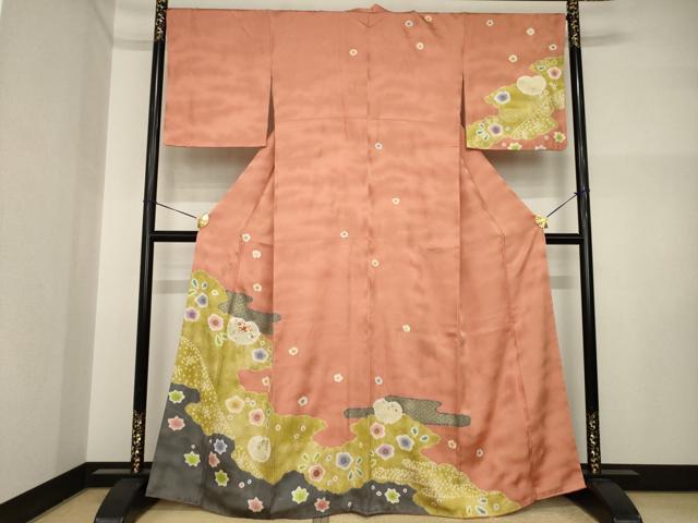 平和屋着物●訪問着　絞り　刺繍　鴛鴦吉祥花文　金彩　正絹　逸品　AABI2469ck