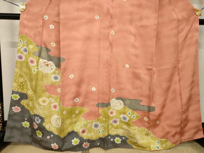 平和屋着物●訪問着　絞り　刺繍　鴛鴦吉祥花文　金彩　正絹　逸品　AABI2469ck