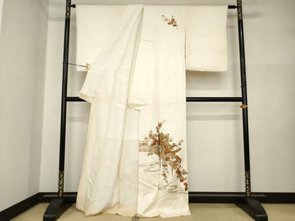 平和屋着物●漆工芸作家　金森一博　訪問着　御所車花文　金彩　正絹　逸品　AABI2470ck