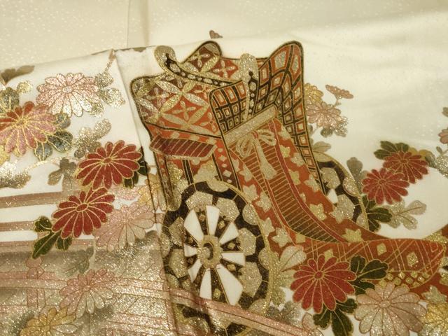 平和屋着物●漆工芸作家　金森一博　訪問着　御所車花文　金彩　正絹　逸品　AABI2470ck
