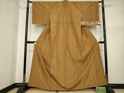 平和屋着物●秋田黄八丈　紬　草木染　縞　正絹　逸品　未使用　AABI2471ck