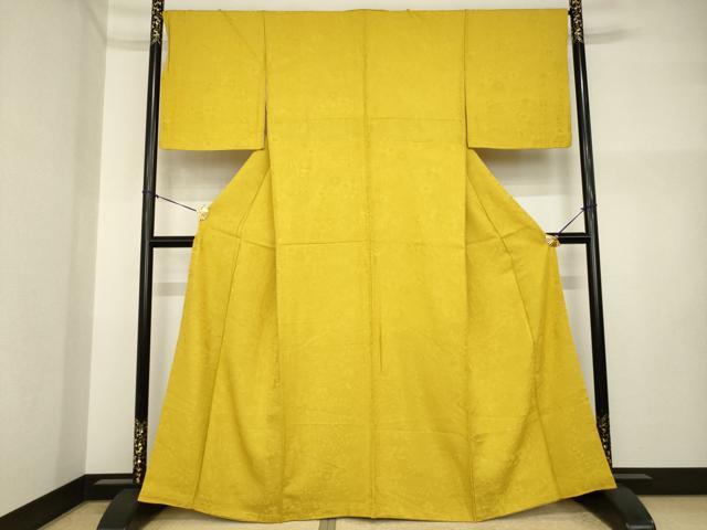 平和屋着物●上質な色無地　辻が花地紋　山吹茶色　正絹　逸品　AABI2473ck