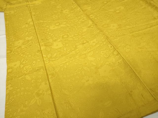 平和屋着物●上質な色無地　辻が花地紋　山吹茶色　正絹　逸品　AABI2473ck