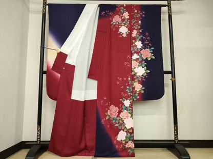 平和屋着物●豪華振袖　草花文　暈し染め　金彩　さが美扱い　正絹　逸品　AABI2474ck