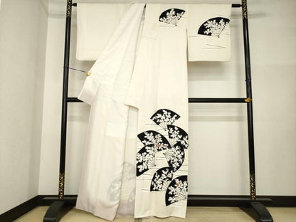 平和屋着物●訪問着　扇面花文　正絹　逸品　AABI2476ck