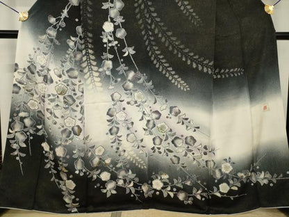 平和屋着物●訪問着　作家物　辻が花　螺鈿　暈し染め　黒地　金通し地　正絹　逸品　AABI2479ck