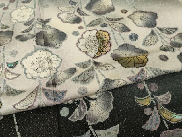 平和屋着物●訪問着　作家物　辻が花　螺鈿　暈し染め　黒地　金通し地　正絹　逸品　AABI2479ck
