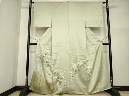 平和屋着物●豪華色留袖　友禅　吉祥飛鶴花文　松　金彩　正絹　逸品　AABI2480ck