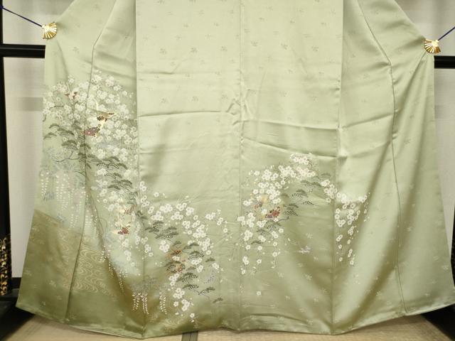 平和屋着物●豪華色留袖　友禅　吉祥飛鶴花文　松　金彩　正絹　逸品　AABI2480ck
