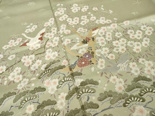 平和屋着物●豪華色留袖　友禅　吉祥飛鶴花文　松　金彩　正絹　逸品　AABI2480ck