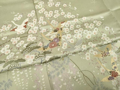 平和屋着物●豪華色留袖　友禅　吉祥飛鶴花文　松　金彩　正絹　逸品　AABI2480ck