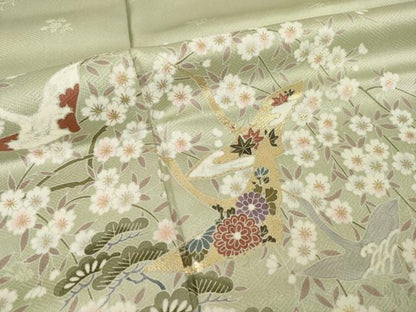 平和屋着物●豪華色留袖　友禅　吉祥飛鶴花文　松　金彩　正絹　逸品　AABI2480ck