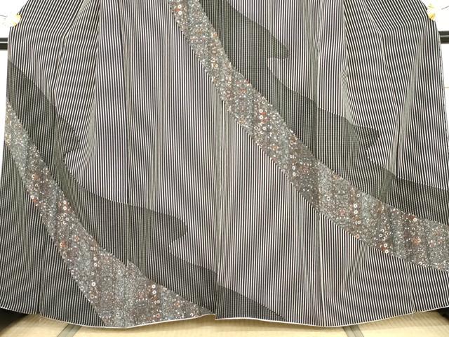平和屋着物●訪問着　更紗花文　黒地　正絹　逸品　AABI2483cs