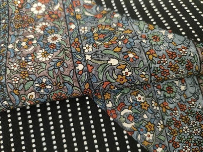 平和屋着物●訪問着　更紗花文　黒地　正絹　逸品　AABI2483cs