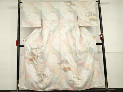 平和屋着物●訪問着　友禅　刺繍　道長草花文　金彩　正絹　逸品　AABI2486cs