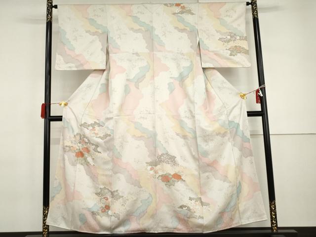 平和屋着物●訪問着　友禅　刺繍　道長草花文　金彩　正絹　逸品　AABI2486cs