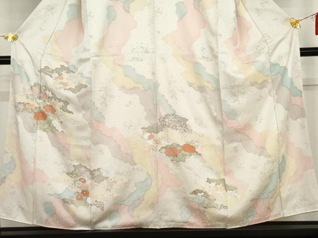 平和屋着物●訪問着　友禅　刺繍　道長草花文　金彩　正絹　逸品　AABI2486cs