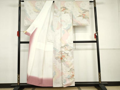 平和屋着物●訪問着　友禅　刺繍　道長草花文　金彩　正絹　逸品　AABI2486cs
