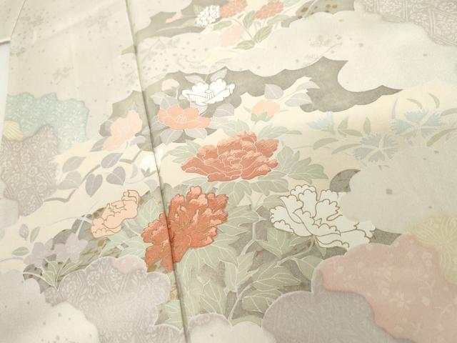 平和屋着物●訪問着　友禅　刺繍　道長草花文　金彩　正絹　逸品　AABI2486cs