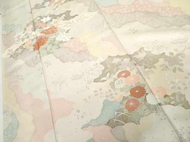 平和屋着物●訪問着　友禅　刺繍　道長草花文　金彩　正絹　逸品　AABI2486cs