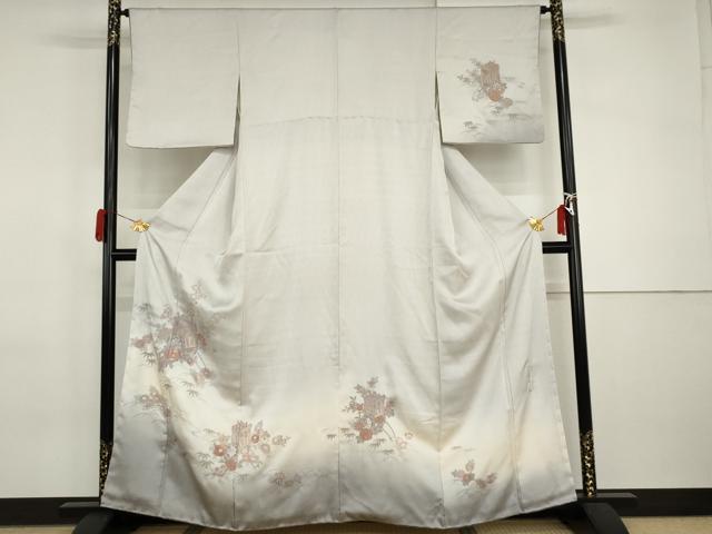 平和屋着物●訪問着　蘇州汕頭刺繍　御所車花文　暈し染め　正絹　逸品　AABI2489cs