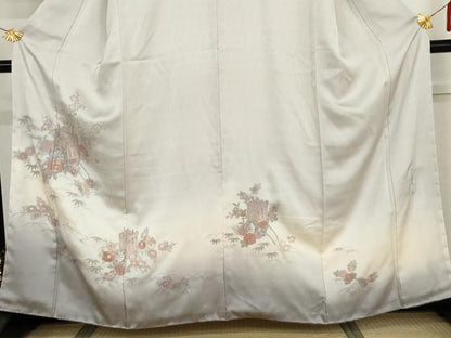 平和屋着物●訪問着　蘇州汕頭刺繍　御所車花文　暈し染め　正絹　逸品　AABI2489cs