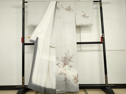 平和屋着物●訪問着　蘇州汕頭刺繍　御所車花文　暈し染め　正絹　逸品　AABI2489cs