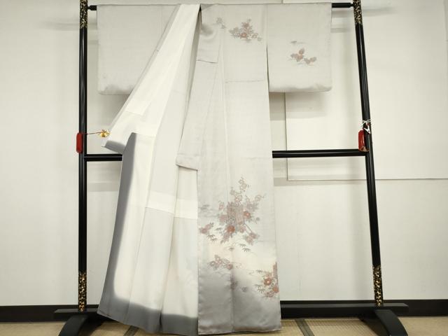 平和屋着物●訪問着　蘇州汕頭刺繍　御所車花文　暈し染め　正絹　逸品　AABI2489cs