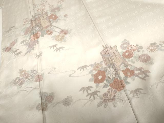 平和屋着物●訪問着　蘇州汕頭刺繍　御所車花文　暈し染め　正絹　逸品　AABI2489cs