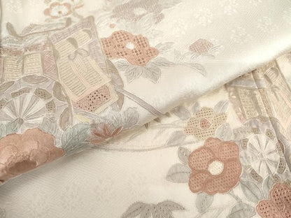 平和屋着物●訪問着　蘇州汕頭刺繍　御所車花文　暈し染め　正絹　逸品　AABI2489cs