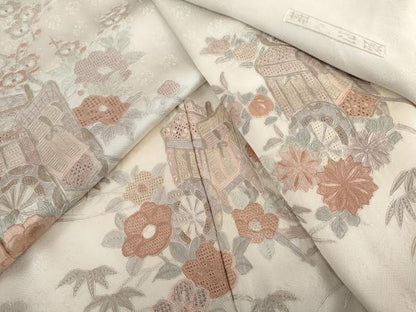 平和屋着物●訪問着　蘇州汕頭刺繍　御所車花文　暈し染め　正絹　逸品　AABI2489cs