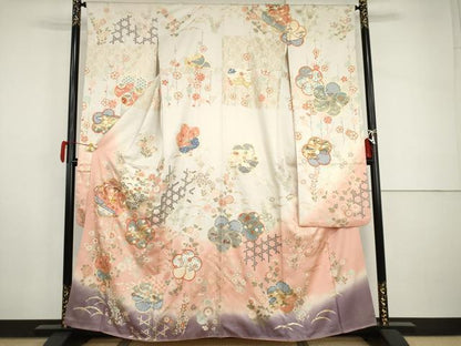 平和屋着物●豪華振袖　駒刺繍　雪芝にねじ梅　暈し染め　金彩　正絹　逸品　AABI2490cs