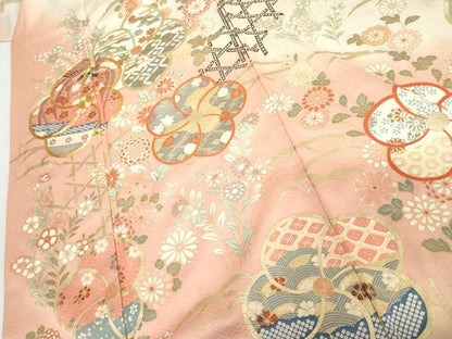 平和屋着物●豪華振袖　駒刺繍　雪芝にねじ梅　暈し染め　金彩　正絹　逸品　AABI2490cs