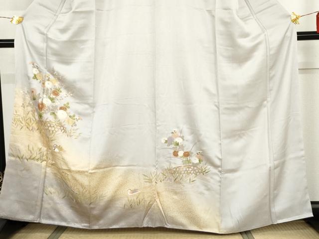 平和屋着物●訪問着　鴛鴦草花文　暈し染め　金彩　正絹　逸品　未使用　AABI2491cs