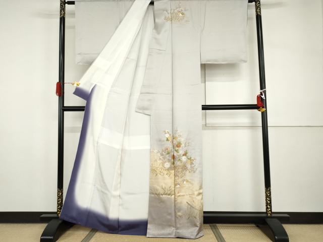 平和屋着物●訪問着　鴛鴦草花文　暈し染め　金彩　正絹　逸品　未使用　AABI2491cs