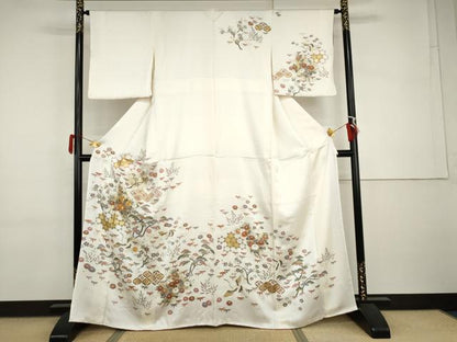 平和屋着物●訪問着　駒刺繍　松竹梅飛鶴文　金彩　正絹　逸品　未使用　AABI2494cs