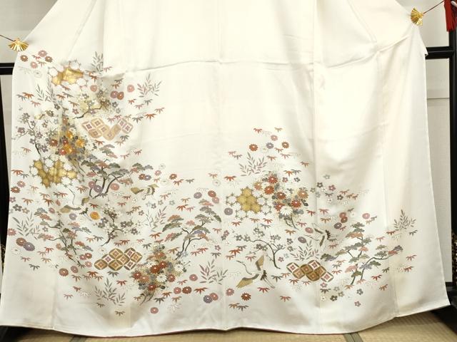 平和屋着物●訪問着　駒刺繍　松竹梅飛鶴文　金彩　正絹　逸品　未使用　AABI2494cs