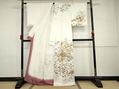 平和屋着物●訪問着　駒刺繍　松竹梅飛鶴文　金彩　正絹　逸品　未使用　AABI2494cs
