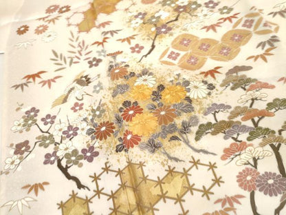 平和屋着物●訪問着　駒刺繍　松竹梅飛鶴文　金彩　正絹　逸品　未使用　AABI2494cs