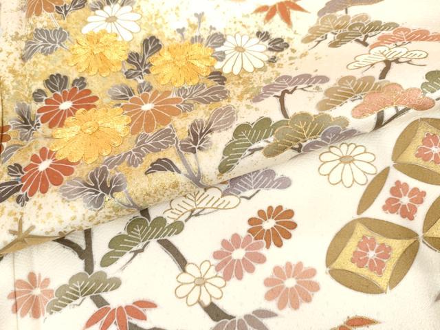 平和屋着物●訪問着　駒刺繍　松竹梅飛鶴文　金彩　正絹　逸品　未使用　AABI2494cs